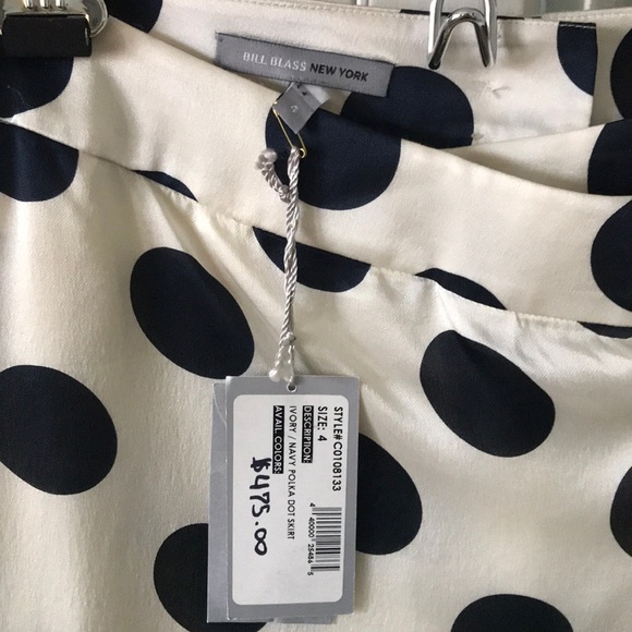 Bill Blass Ivory Navy Polka Dot Silk & Lace skirt - Picture 6 of 8